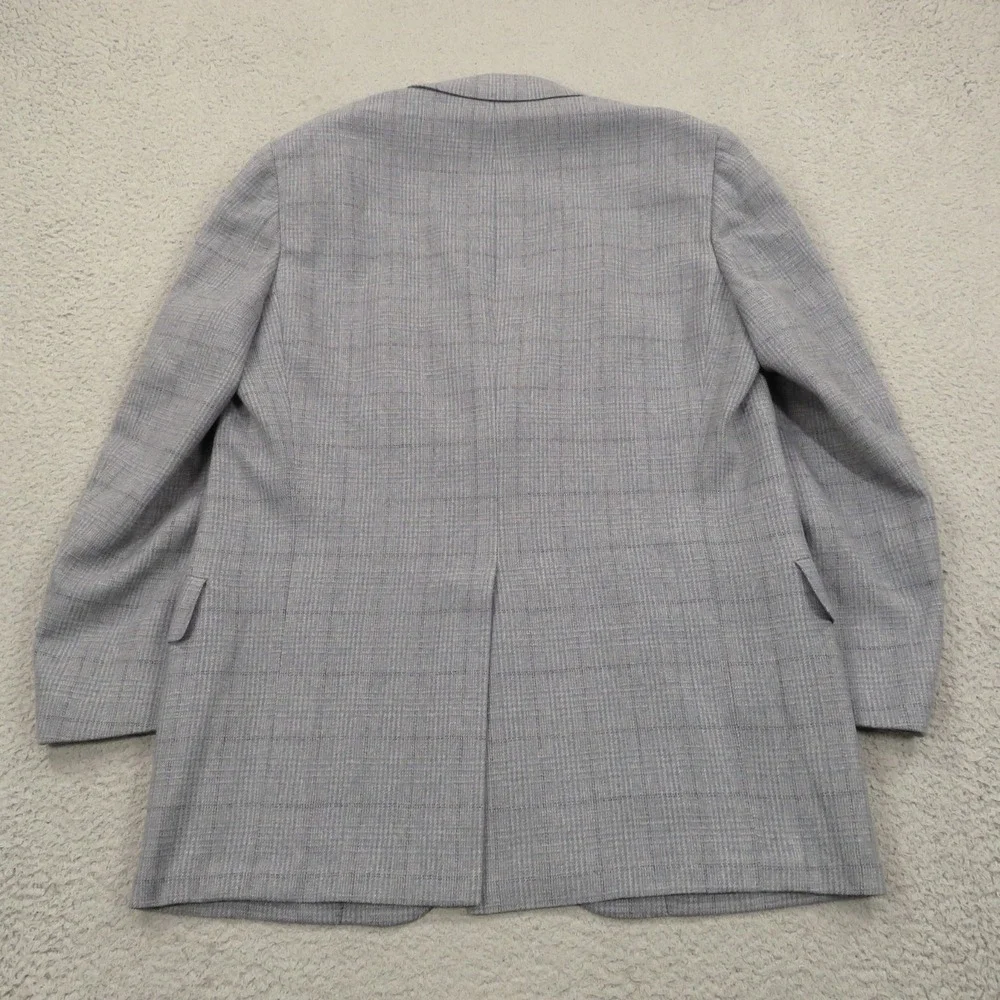 Oxxford Clothes Blazer 44L Super 100s Wool Windowpane Sport Coat Gray Mens